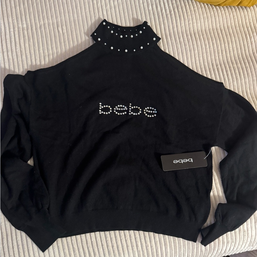 Bebe Black Sweater with Pearl Details